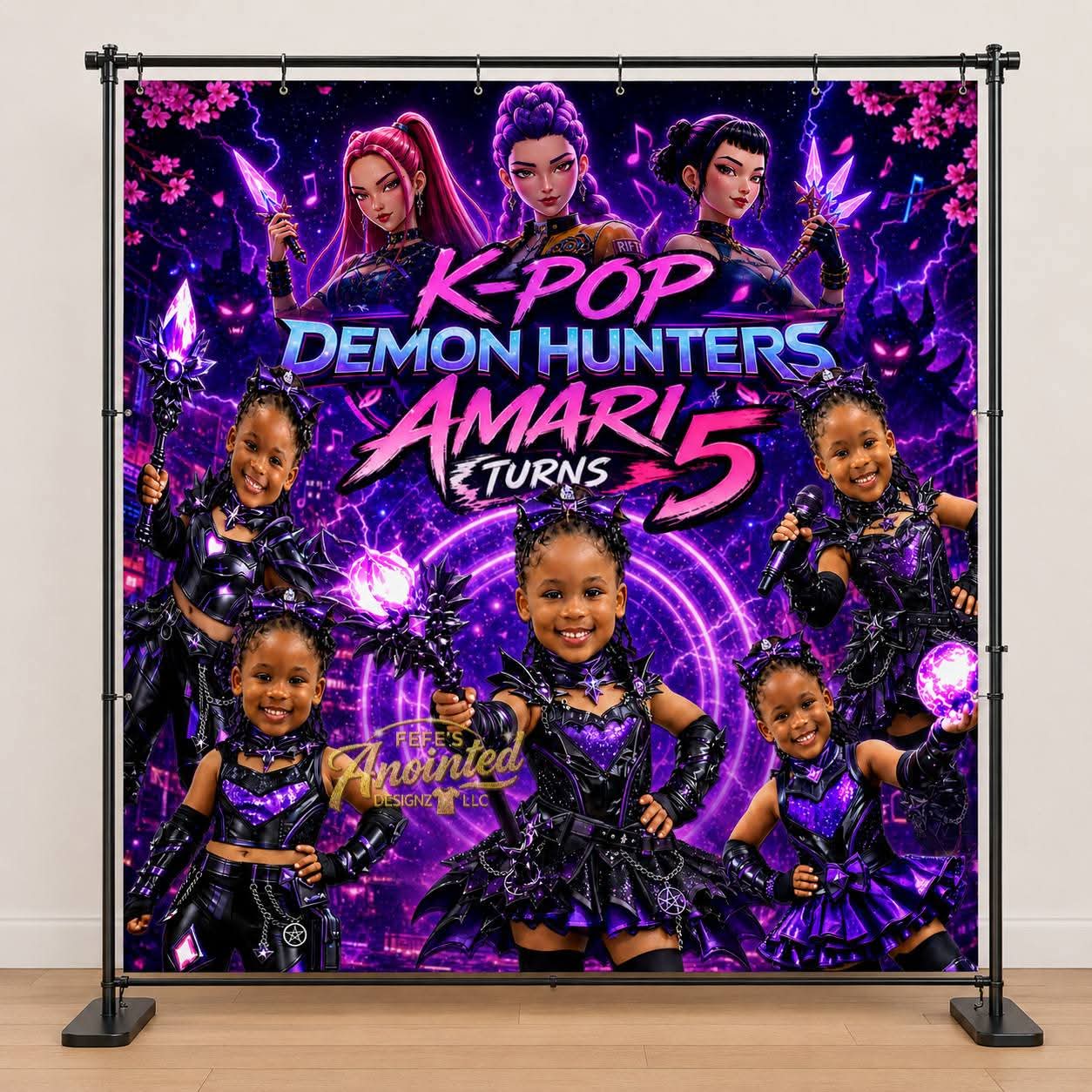 Purple fifth birthday backdrop mockup