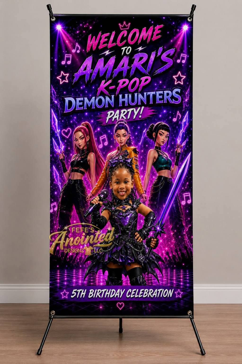 Purple fifth birthday welcome banner mockup