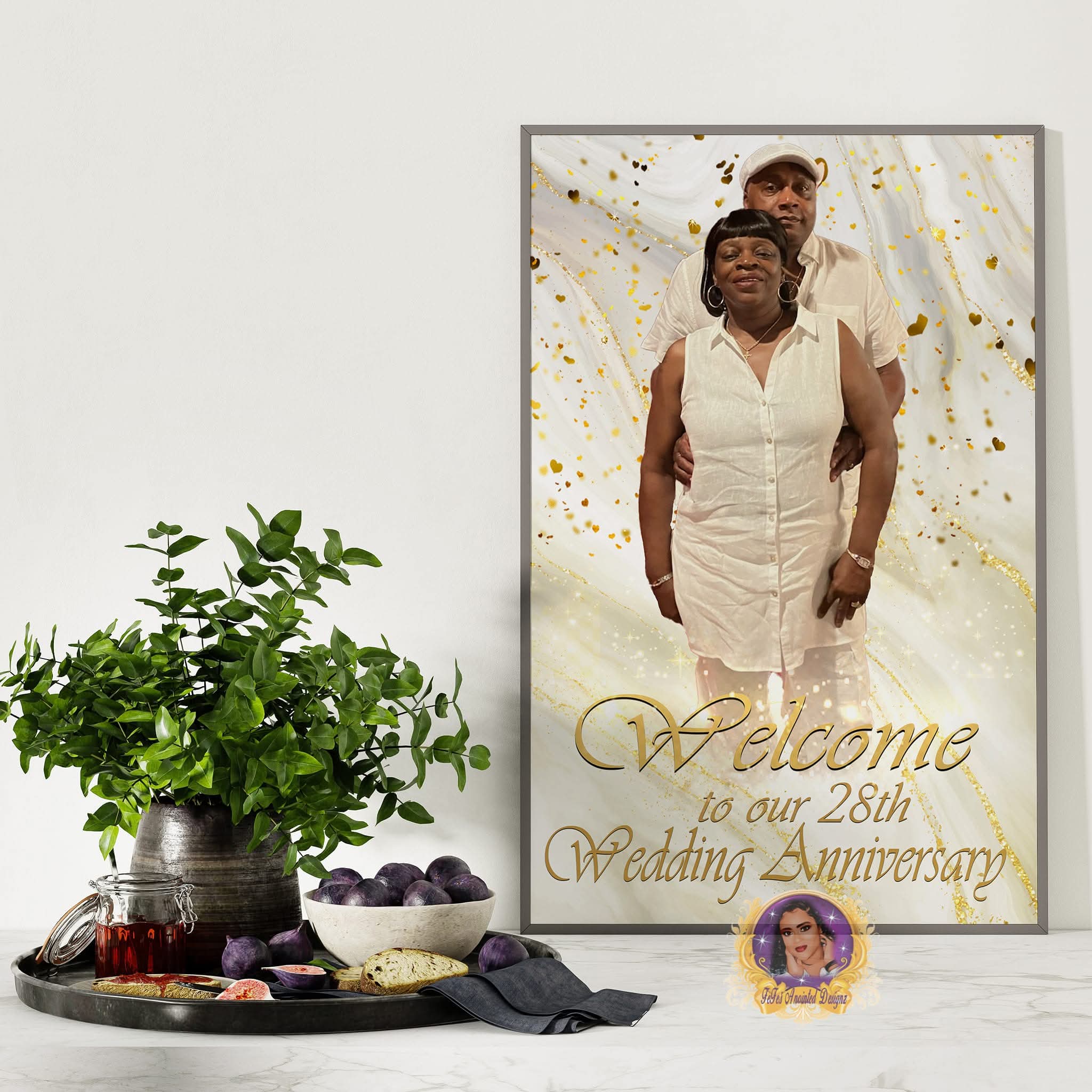 Gold and white wedding anniversary portrait mockup